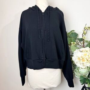 GAP | black fleece hoodie cropped sweatshirt | large